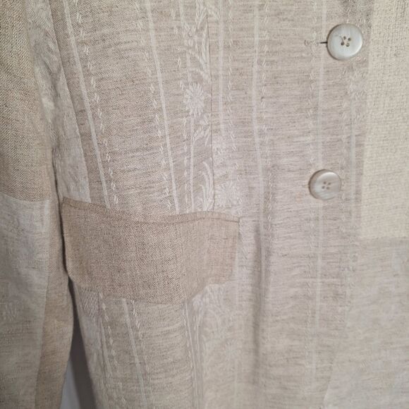 Vintage Express Womens Oversized Blazer Patchwork Linen Blend Palm Coastal Large - Picture 6 of 16